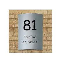 Gebogene Edelstahlhausnummer mit Familiennamen oder Straßennamen-Größe: 25 x 15 cm
