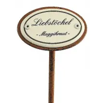 Gartenstecker aus Emaille für das Kräuterbeet - Liebstöckel