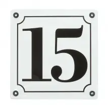 Quadratische Hausnummer aus Emaille 14,8 x 14,8 cm | weiß/schwarz