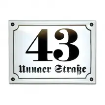 Emaille Hausnummer mit Straßenname 21 x 14,8 cm | weiß/schwarz