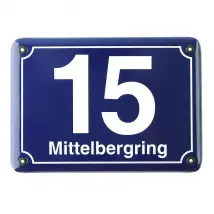 Emaille Hausnummer mit Straßenname 21 x 14,8 cm | blau/weiß