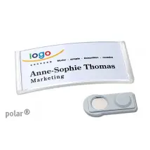 10 Stück Design Namensschilder mit Magnet oder Anstecknadel und Text plus Logo