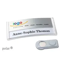 10 Stück Design Namensschilder mit Magnet oder Anstecknadel und Text plus Logo