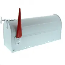 U.S. Amerikanischer Briefkasten Mailbox mit roter Fahne in weiß wie in den USA
