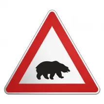 Dreieckiges Verkehrsschild mit Motiv Bär