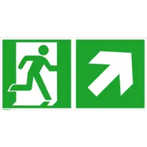Fluchtweg-Kombischild »Notausgang rechts mit Zusatzzeichen: Richtungsangabe rechts aufwärts«