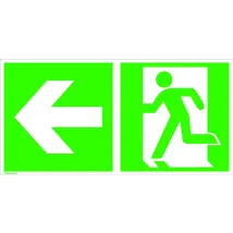 Fluchtweg-Kombischild »Notausgang links mit Zusatzzeichen: Richtungsangabe links«