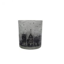 Windlicht Stadt aus Glas schwarz/weiß in zwei Größen klein