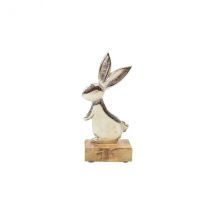 Dekoaufsteller Hase aus Aluminium mit Holzfuss Höhe 17,0 cm - Klein