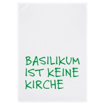 17;30 Geschirrtuch weiss - BASILIKUM IST KEINE KIRCHE, grün ""