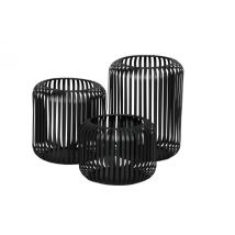Modernes Windlicht mit Streben – Eisen Schwarz Matt Ø15cm – versch. Größen klein H11cm