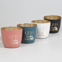 Windlicht Baltic aus Metall "Lebe liebe Lache" - in fünf Ausführungen erhältlich mattdunkelblau/gold