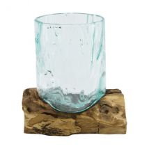 Teakwurzel mit rundem Glas - versch. Größen groß