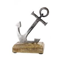 Dekoaufsteller Aluminium Anker auf Mangoholz klein