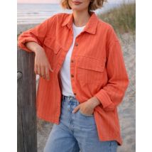 Jeanshemd breit gestreift - Hemdjacke - Denim - Onesize - coralle orange ""
