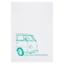 17;30 Geschirrtuch weiss - LASS UNS WEGFAHREN, pool blue ""
