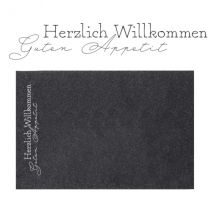 Tisch-Set rechteckig aus Filz mit Spruch- anthrazit- in sechs Variationen Herzlich Willkommen Guten Appetit links