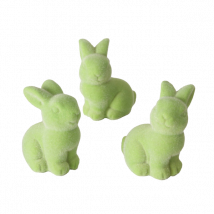 Kleiner Hase aus Samt in hellgrün - verschiedene Varianten Blick nach rechts