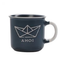 Maritimer Becher aus Steingut Papierboot Ahoi blau 400ml ""