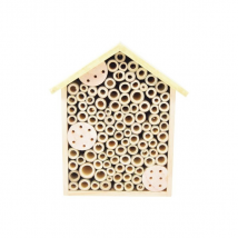 Insektenhotel aus Holz natur Höhe 21,0 cm - mit gelbem Dach