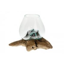 Teakwurzel mit mundgeblasenem Glas 20x20