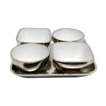 Tablett incl. vier Schalen aus Aluminium innen emaliert weiß ""