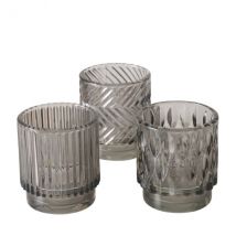 Windlicht Selua Grau in drei verschiedenen Ausführungen "geriffelt"