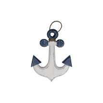 Maritime Wanddeko Anker aus Holz mit Sisalband white wash/ blau