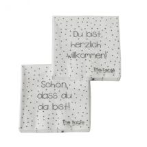 Servietten weiß/schwarz mit Spruch & Punkten - versch. Varianten "Du bist herzlich willkommen!"