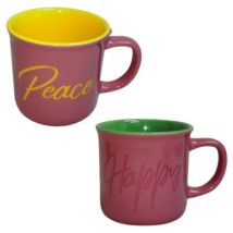 Farbenfrohe Tasse mit Aufschrift - 2 Ausführungen erhältlich "Peace, altrosa, gelb"