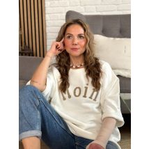 Pullover MOIN Halbarm mit Fransen cremeweiß/beige ""