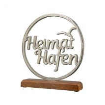 Maritimer Dekoaufsteller Kreis "Heimathafen" auf Mangoholzsockel ""