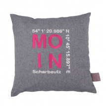 Kissenhülle Moin Scharbeutz 40x40cm Koordinaten grau meliert/pink/weiß ""