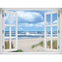 Outdoorposter Fenster zum Strand 80x60 cm