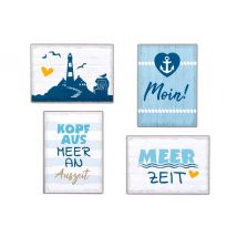Maritimer Magnet blau/weiß/gelb mit vier verschiedenen Motiven Kopf aus Meer an