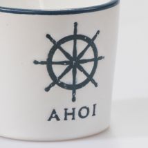 Maritime Kerze aus Steingut Steuerrad Ahoi in weiß ""