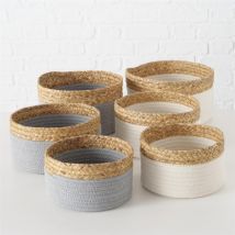 Korb aus Stroh/Stoff in drei Größen und zwei Farben Grau groß