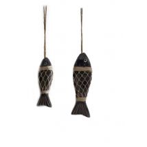 Hängende Fische aus Holz mit Netz in zwei Ausführungen klein 16cm