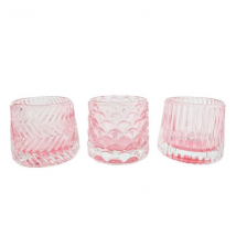 Windlicht Varios rosa aus Glas- in drei Ausführungen längsgestreift