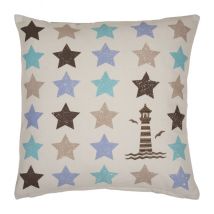PAD Maritime Kissenhülle 45x45cm Sterne mit Leuchtturm grau