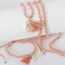 Biba Perlenkette koralle rosÃ© mit PlÃ¤ttchen Quast und Perle