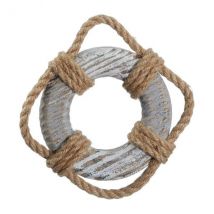 Maritimer Rettungsring mit Tau grau/weiß 15cm