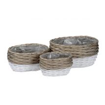 Bauchig ovaler Pflanzkorb geflochten weiß/natur in drei Größen mittel 25x18x14