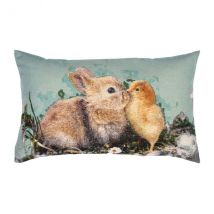 Pad Kissenhülle Hase mit Küken grün 40 x 70 cm
