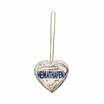 Deko-Hänger Herz aus Albesia white wash/ blau "HEIMATHAFEN" ""