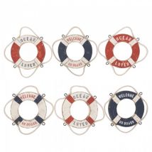 Maritime Magnete Rettungsring aus Holz in 6 Ausführungen rot/ocean Lover  zwei breite Streifen