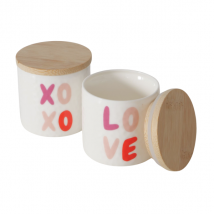Kleine Vorratsdose mit Schriftzug & Bambusdeckel - zwei Varianten "XOXO"