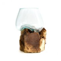 Teakwurzel mit mundgeblasenem Glas 18x13cm