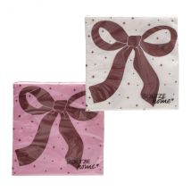Festtags-Servietten Boucle – 20 Stück, 16,5x16,5cm – farbiges Mundtuch mit dunkelroter Schleife rosa