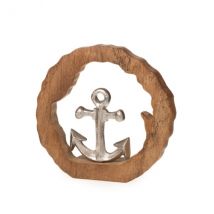 Dekoaufsteller aus Mango Holz mit gewellter Kante Anker aus Alu - groß ""